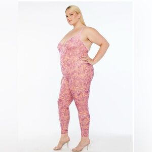 Savage X Fenty X-Ray Vision Pink Halter Crotchless Catsuit Bodysuit Plus Size